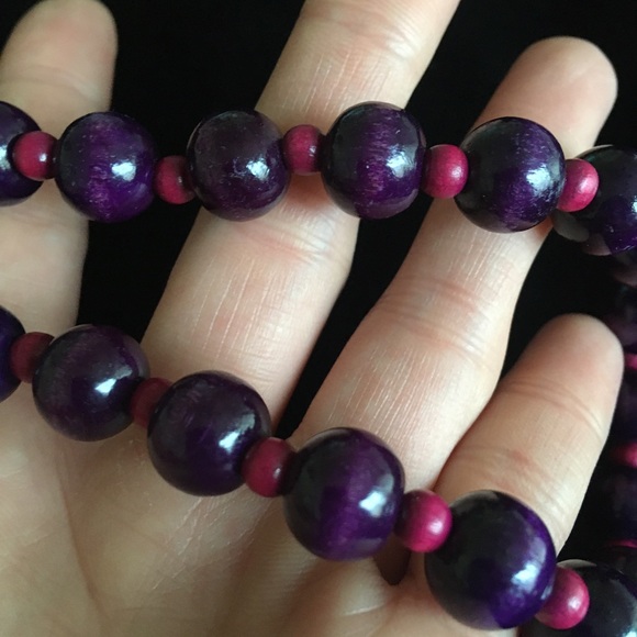 Little Girls Purple and Red Wooden Beaded Necklace - Picture 2 of 5